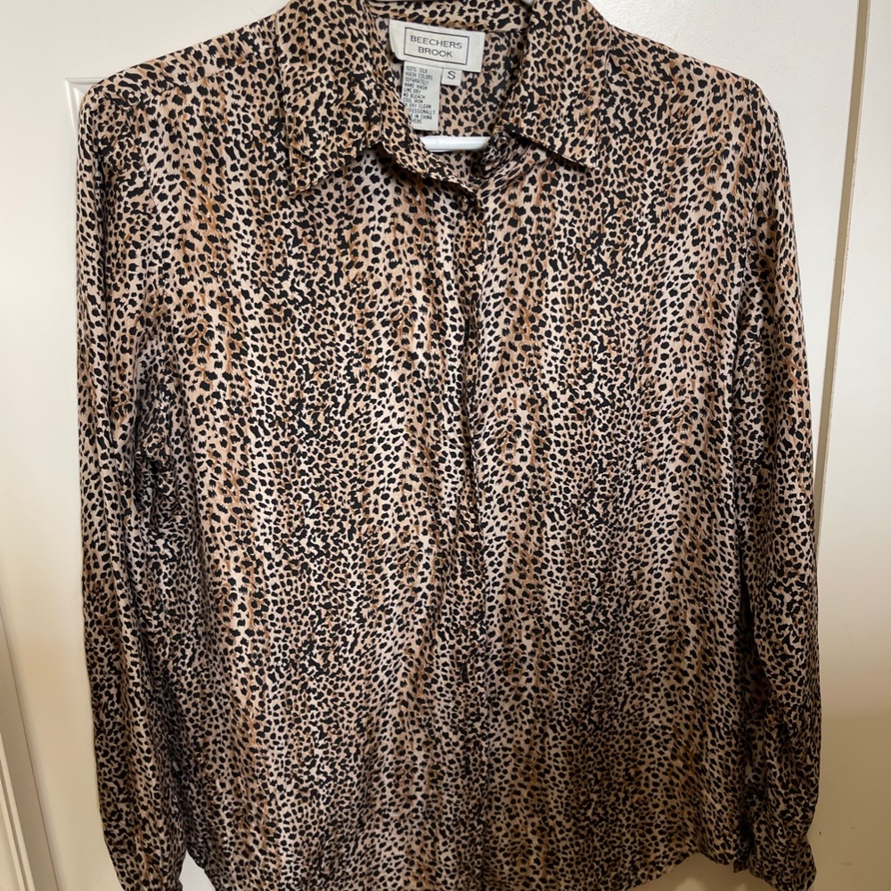 Vintage 100% Silk Cheetah Print Blouse